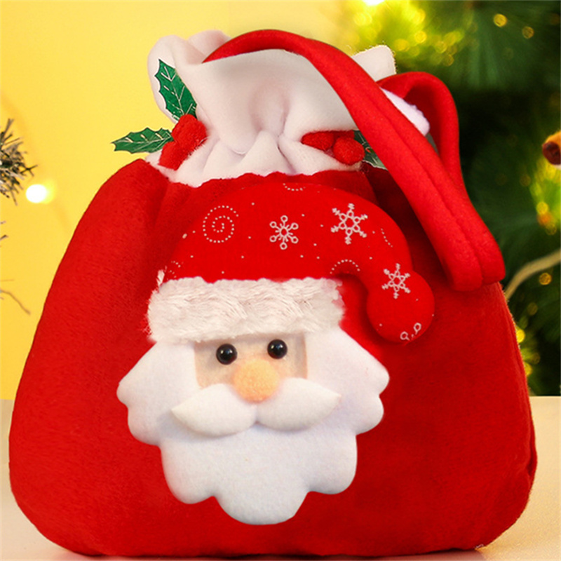Christmas Red Snowflake Print Cartoon Snowman Drawstring Bag 2024 - Flycurvy 