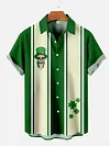 St. Patricks Day Green Stitching Irish Skull And Lucky Clovers Printing Short Sleeve Shirt
