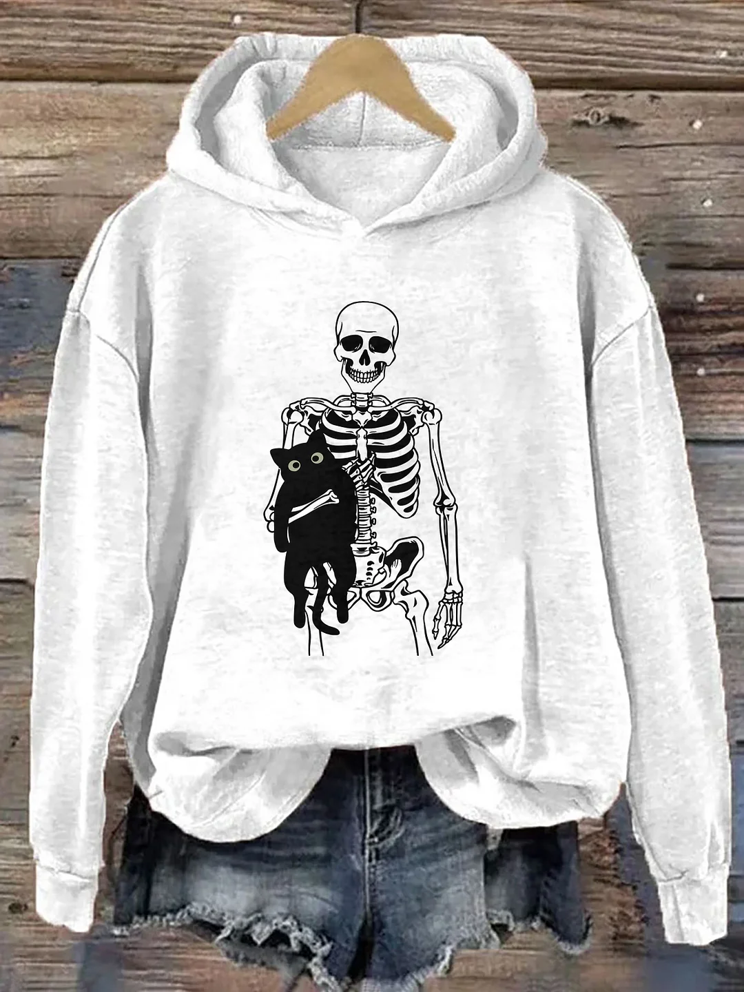 Skeleton And Cat Hoodie