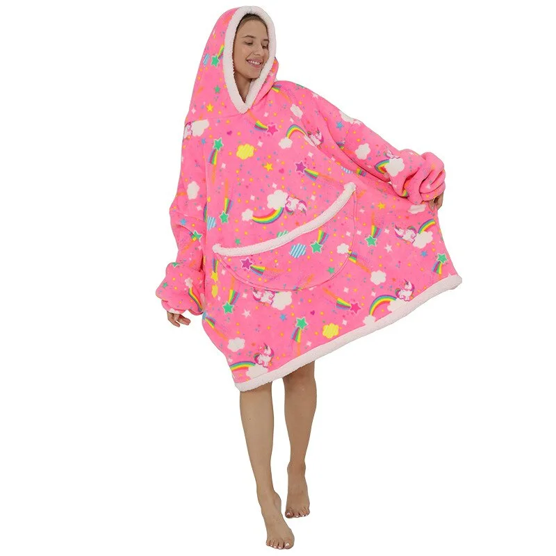 Wearable Blanket Hoodie Women Oversize Fannel TV Blanket With Sleeves Winter Sherpa Warm Animal Print Camping Blanket Sweatshirt