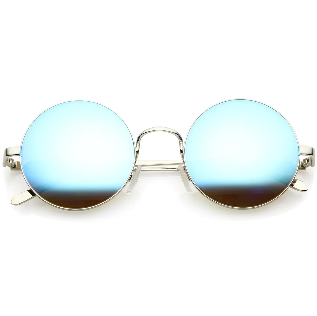 Premium Retro Round glasses With Metal Frame Slim Arms Colored Mirror Lens 52mm
