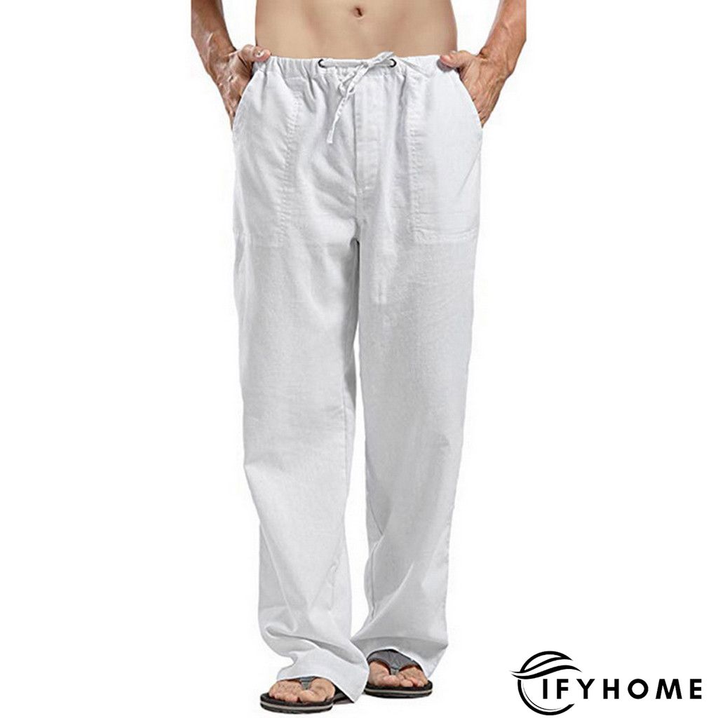 Men's Linen Pants Trousers Summer Pants Beach Pants Drawstring Elastic Waist Plain Breathable Soft Casual Daily Holiday Linen / Cotton Blend Fashion Streetwear Black White Micro-elastic | IFYHOME