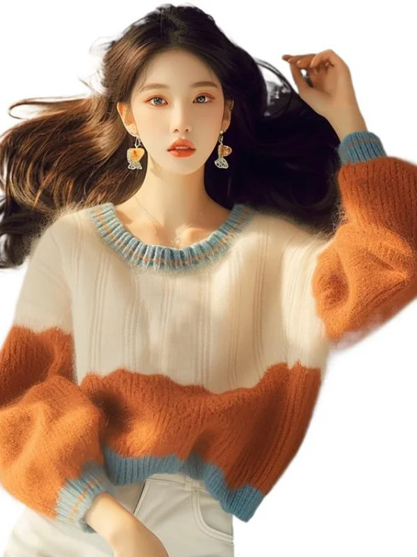 Athvotar Athvotar Stitched-In Printed Knitted Sweater 2025 Autumn And Winter New Korean Niche Design Soft-Clip Collar Top