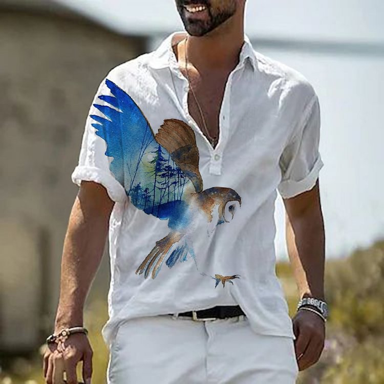 Eagle printed men's casual short sleeved shirt top