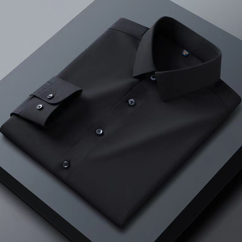 Men's Solid Silk Shirt Black Silk Shirt