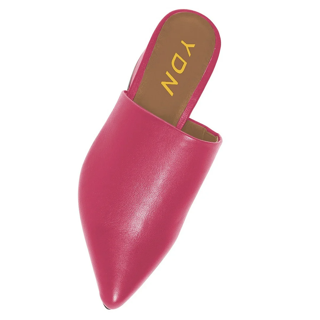 Fashion Fuchsia Pointed Toe Low Chunky Heel Women's Mules Shoes