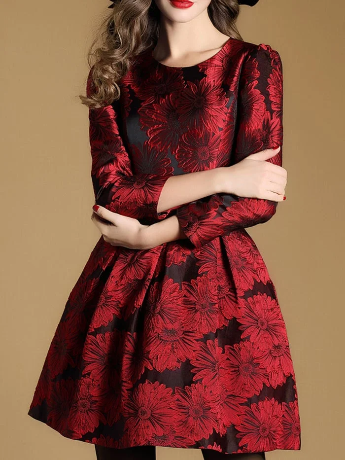 Fashion Long Sleeve Jacquard Dress