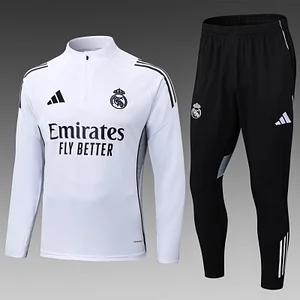 2025/2026 Real Madrid Half-Pull Training Suit White Football Shirt 1:1 Thai Quality Set