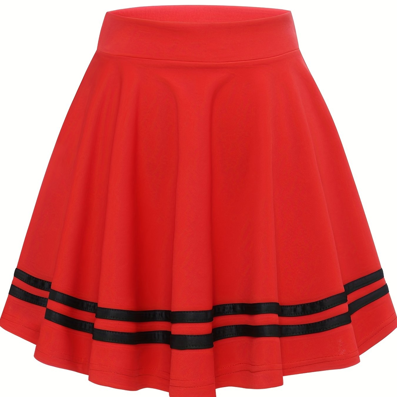 Striped A-Line Skater Skirt, Versatile High Waist Skirt For Spring & Summer, Women's Clothing