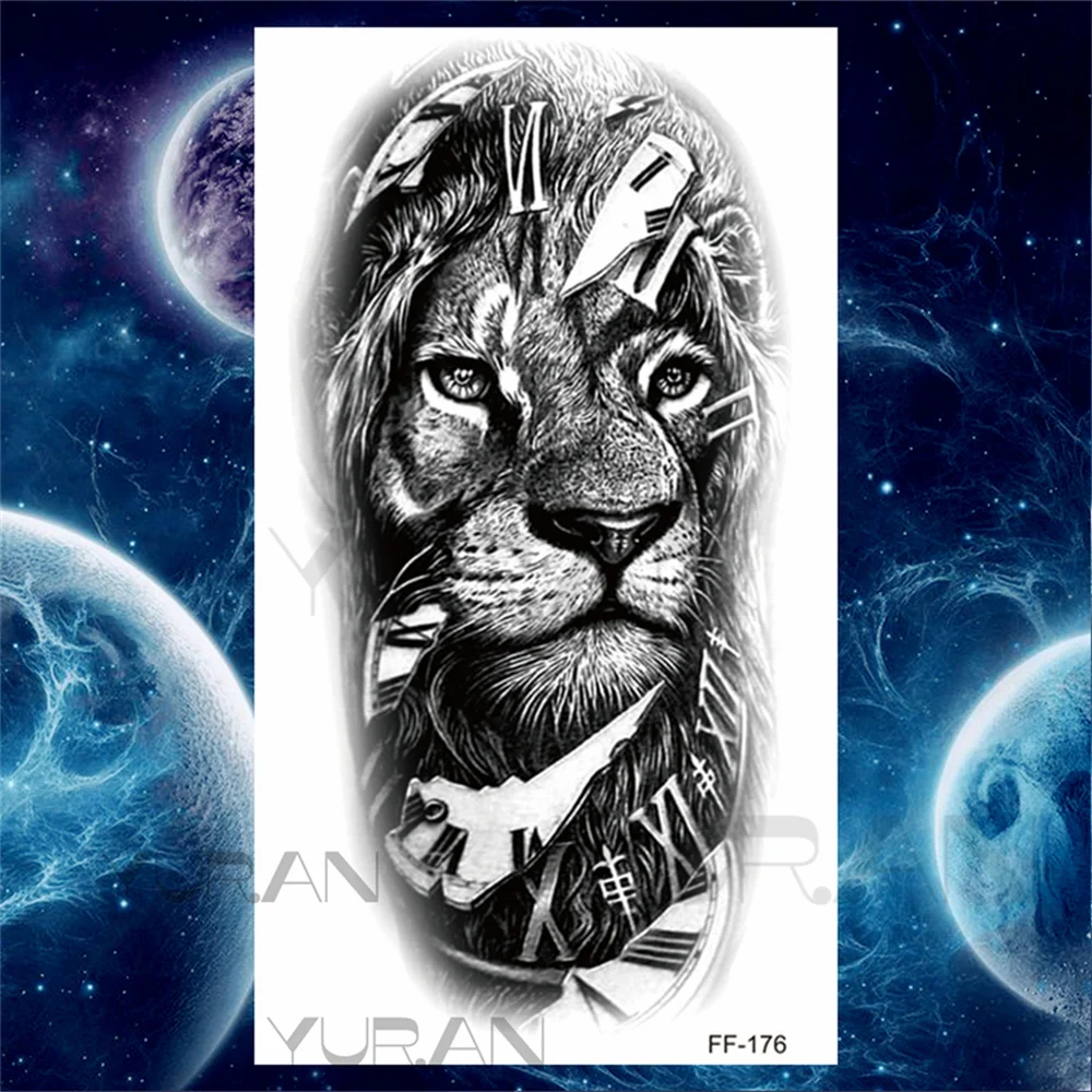 Sdrawing Scary Temporary Tattoos For Men Women Realistic Wolf Forest Lion Tiger Vampire Compass Fake Tattoo Sticker Arm Body Tatoos