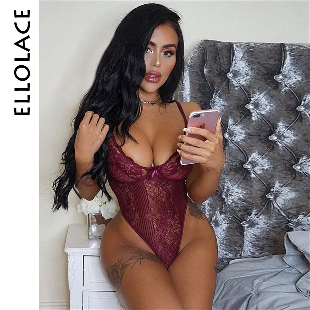 Ellolace Neon Summer 21 Colors Lace Bodysuit Women Floral Embroidery Bow Tie Transparent Sexy Bodysuit Jumpsuit Overalls Party 708-2