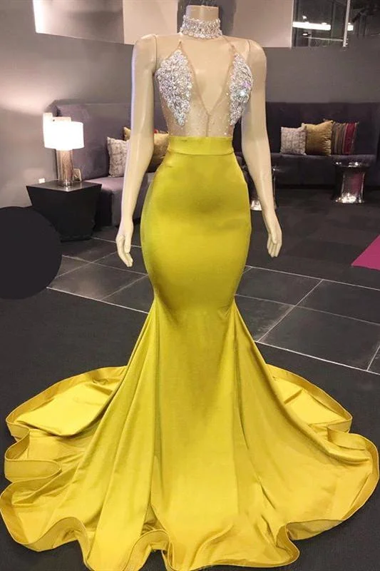 V-Neck Sleeveless Mermaid Prom Dress Long With Crystal - lulusllly