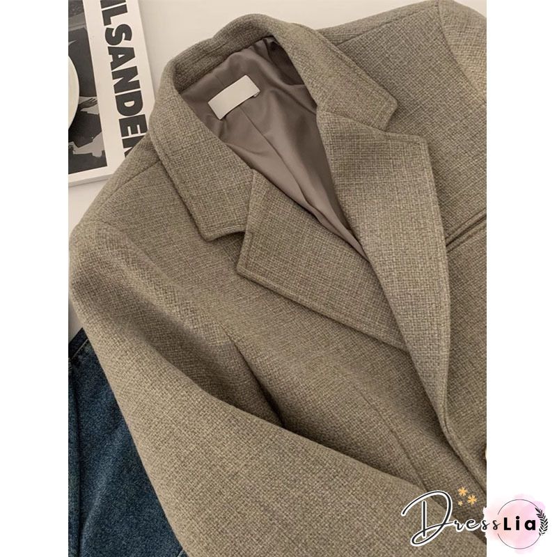 Women Casual Autumn Micro-Elasticity Daily Plus Size Long sleeve Shawl Collar Cotton-Blend Jacket