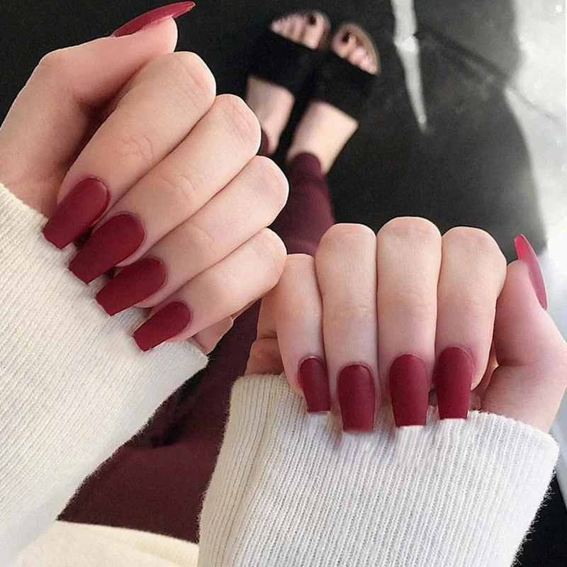 24pcs/box Khaki Pure Color Frosted Ballet matte Fake Nail press on Wearable Detachable Nail Tip Long Healthy full cover for Girl-Nail Inspo