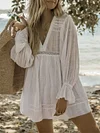 Fashion Deep V-Neck Lace-Up Loose Plain Mini Dress