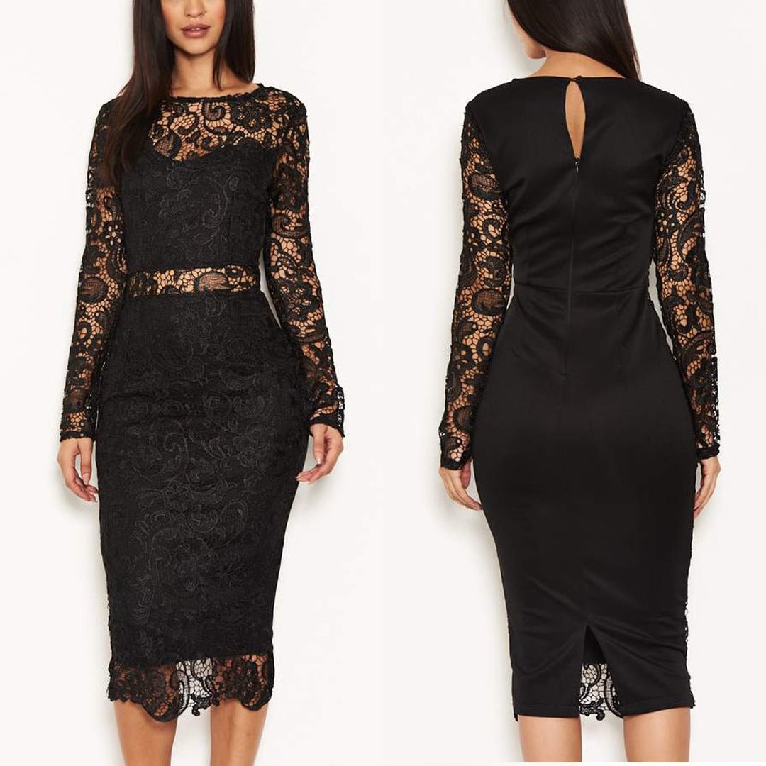 Women's Lace Long Sleeves Cropped Sheath Dress