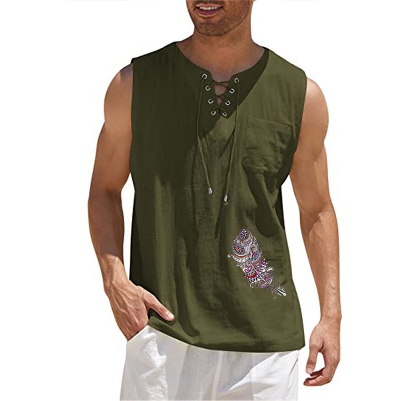 Men's logo embroidered cotton linen vest