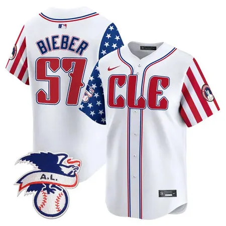 Men's Cleveland Guardians #57 Shane Bieber White 2024 Fourth Of July Vapor Premier Limited Jersey