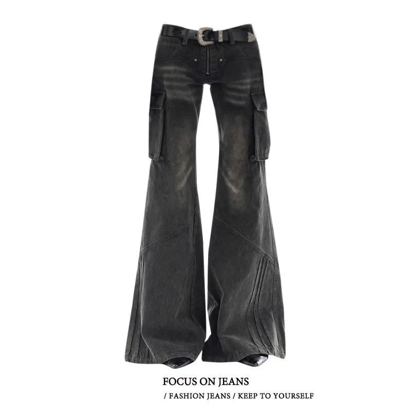 Aiertu Vintage Black Women Jeans American High Waist Fashion Mop Pants Streetwear Y2K Wide Leg Jean Female Trouser 2024 Denim Pants Aiertu