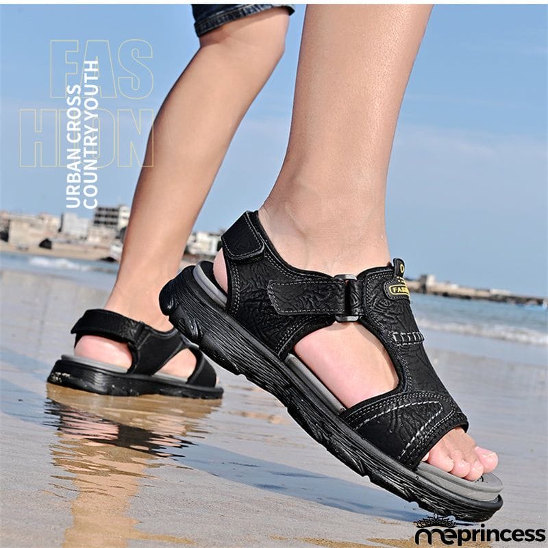 New Mens Casual Open Toe Cowhide Leather Sandals