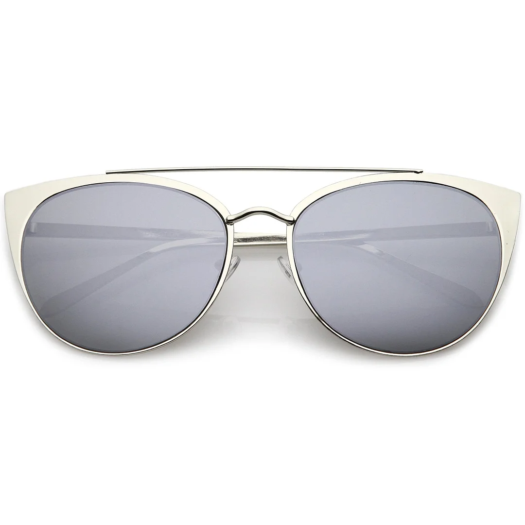 Women's Oversize Metal Crossbar Mirrored Flat Lens Cat Eye glasses 61mm