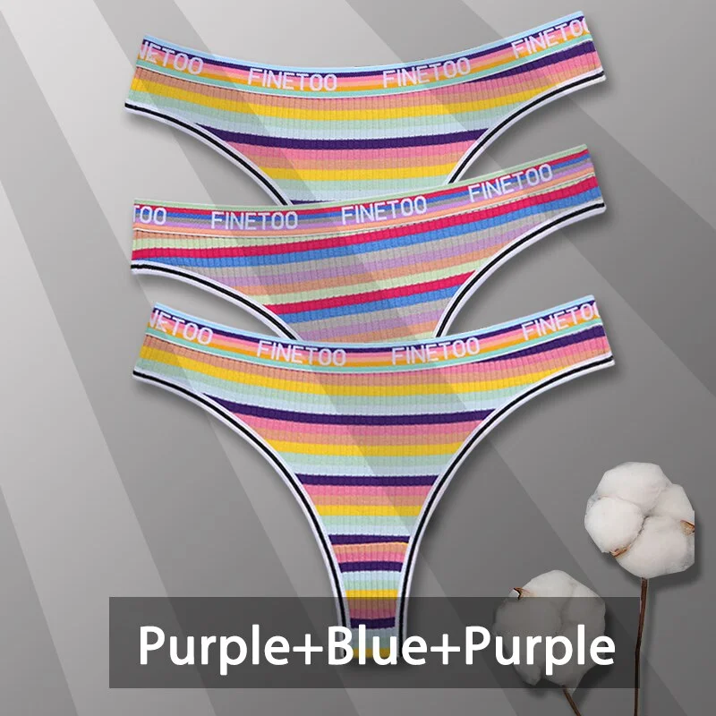 Billionm Colorful Cotton Panties for Women Sexy Striped Underwear G-string Thong Panty Female Breathable Soft Intimate Lingerie