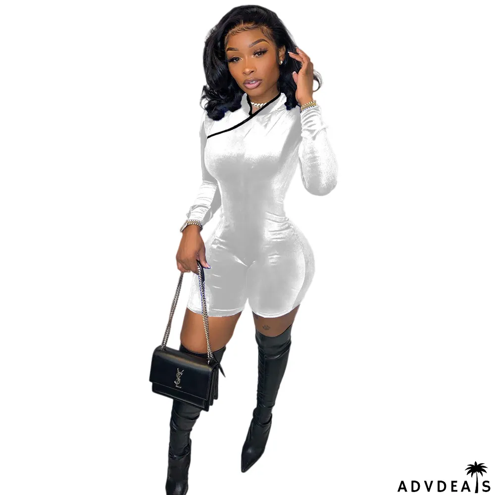 Women's Sexy Fashion Cheongsam Style Zipper Velvet Cargo Shorts