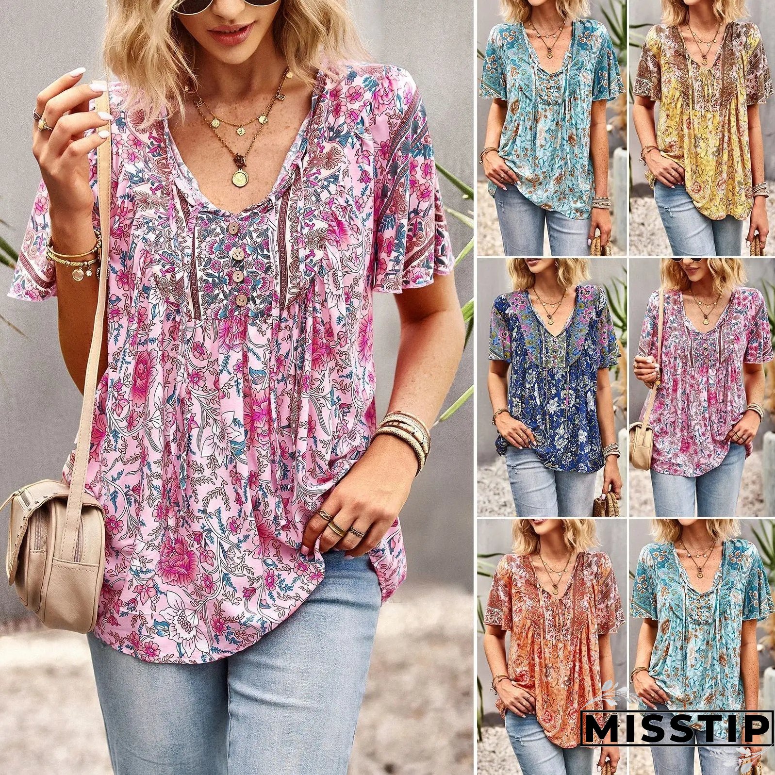 Summer New Fashion Boho T-Shirt Women's Bohemian Clothes Female Tops Free Shipping