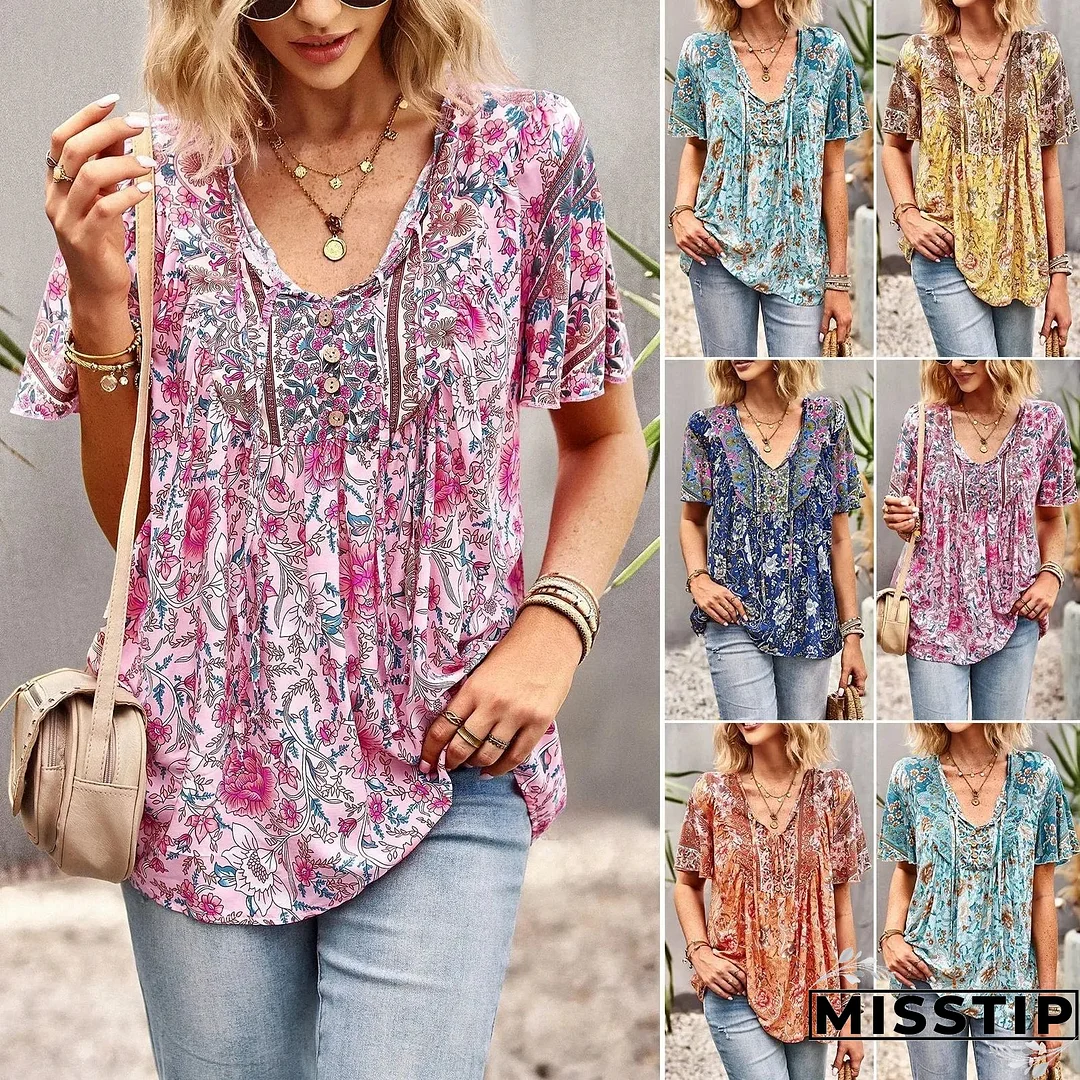 Summer New Fashion Boho T-Shirt Women's Bohemian Clothes Female Tops Free Shipping