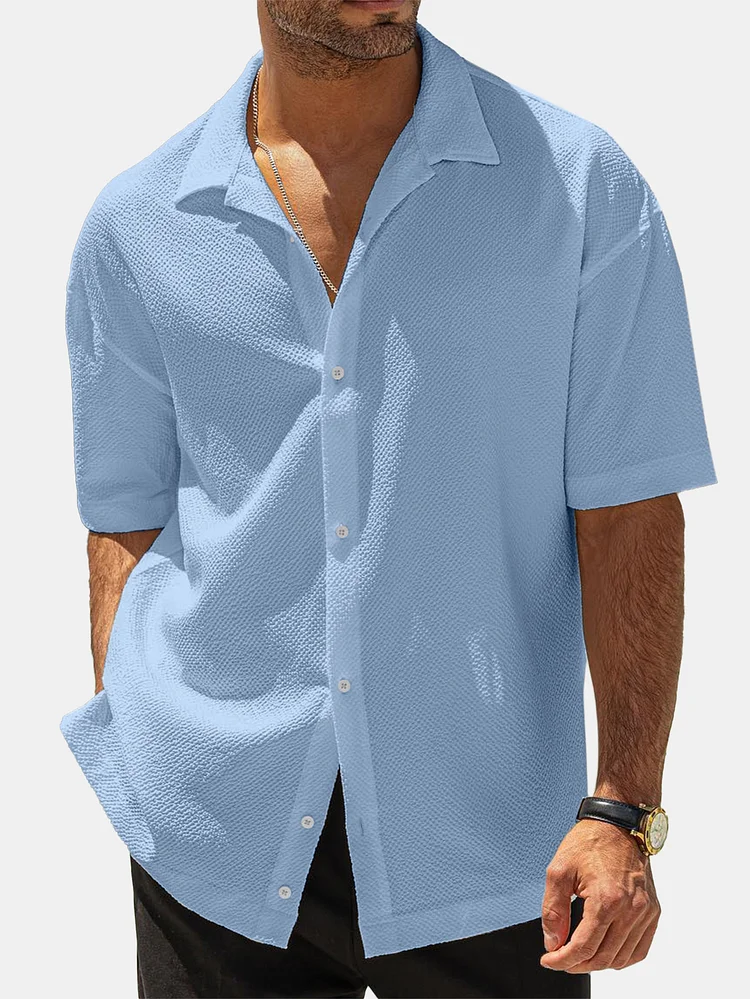 Men's Simple Solid Color Waffle Comfort Short Sleeve Shirt