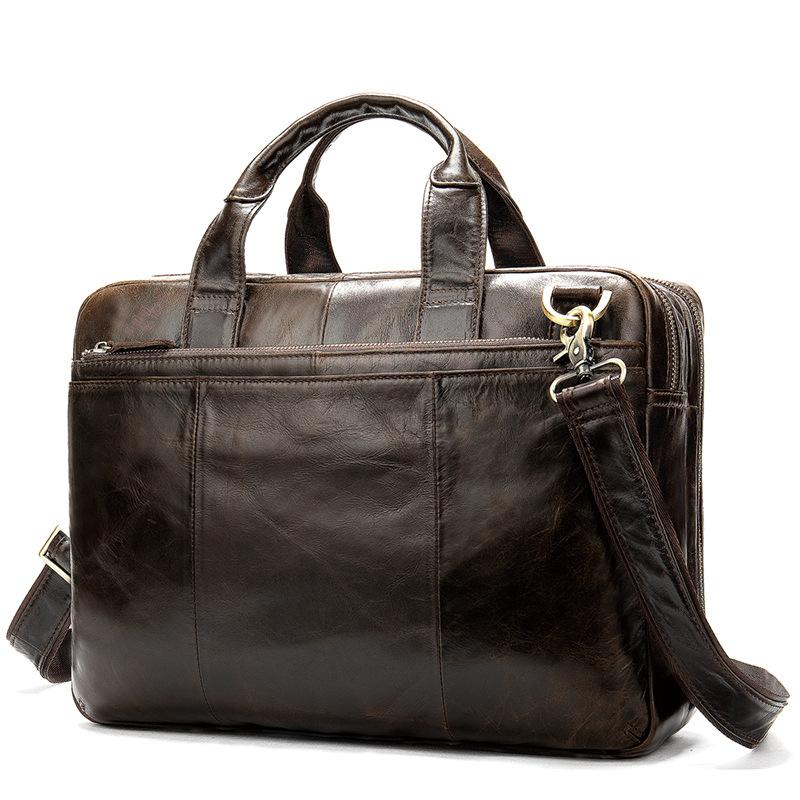 Men&rsquo;S Genuine Leather Antiqued Brass Hardware Top-Handled Detachable Laptop Bag