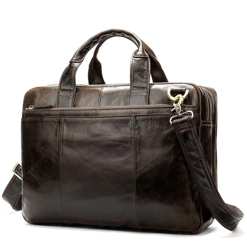 Men&rsquo;S Genuine Leather Antiqued Brass Hardware Top-Handled Detachable Laptop Bag