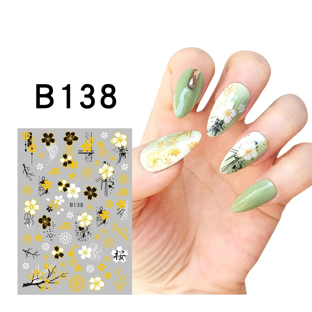 1Pcs Iridescent Silver Laser Snowflakes 3D Nail Stickers Leaves Flowers Summer Self Adhesive Transfer Sliders For Manicures Tips-Nail Inspo