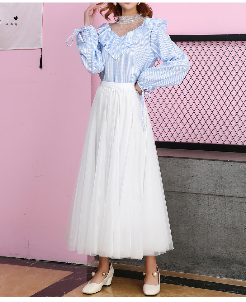 Spring Swing Puffy Ankle Length Skirt High Waist Slim Fit Fairy Skirt Tulle Skirt A Line Skirt