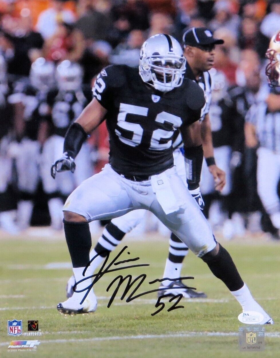 Kirk Morrison Signed Autographed 11X14 Photo Poster painting Oakland Raiders Action JSA U76144