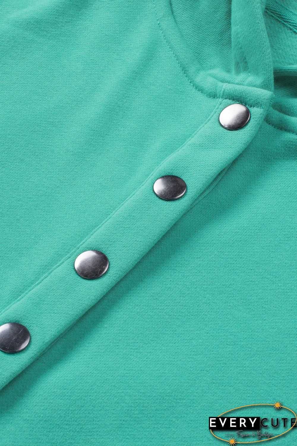 Turquoise Batwing Sleeve Pocketed Henley Hoodie