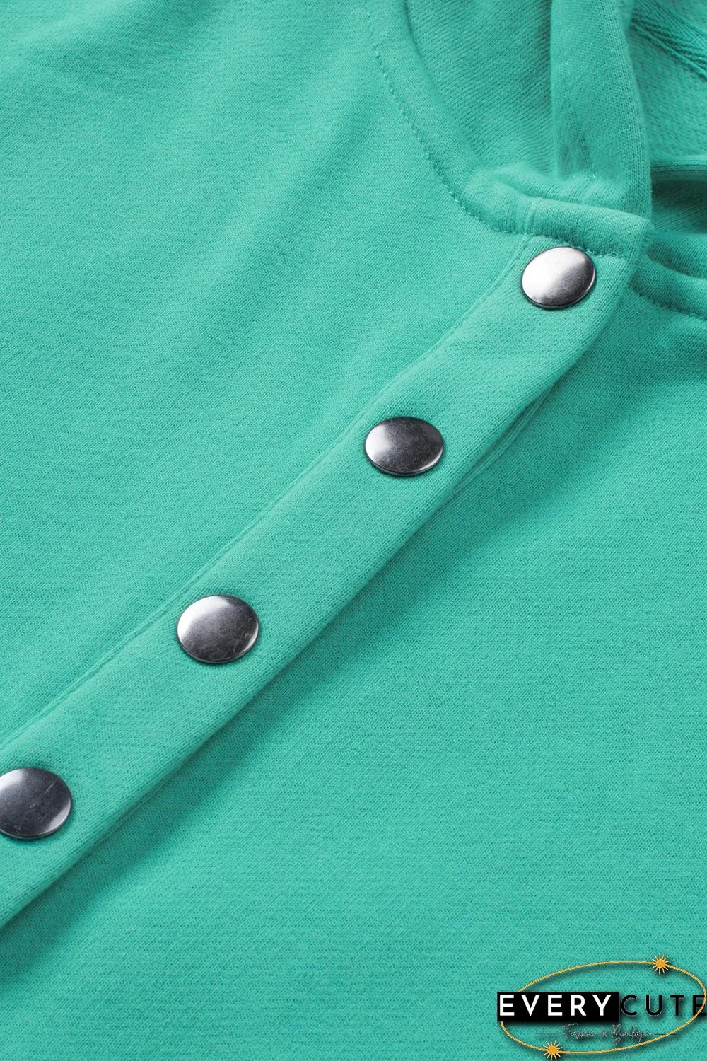 Turquoise Batwing Sleeve Pocketed Henley Hoodie