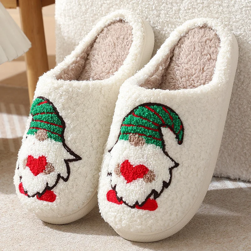 Unisex Embroidered Warm Home Santa Claus Cotton Slippers