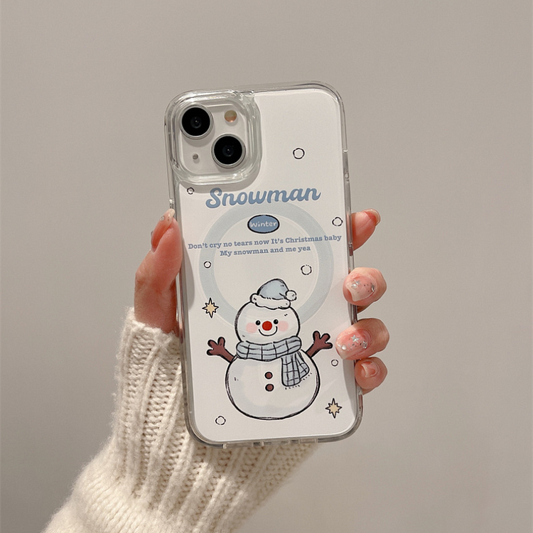 Kawaii Cartoon Snowman Bunny Magnetic Card Holder Phone Case