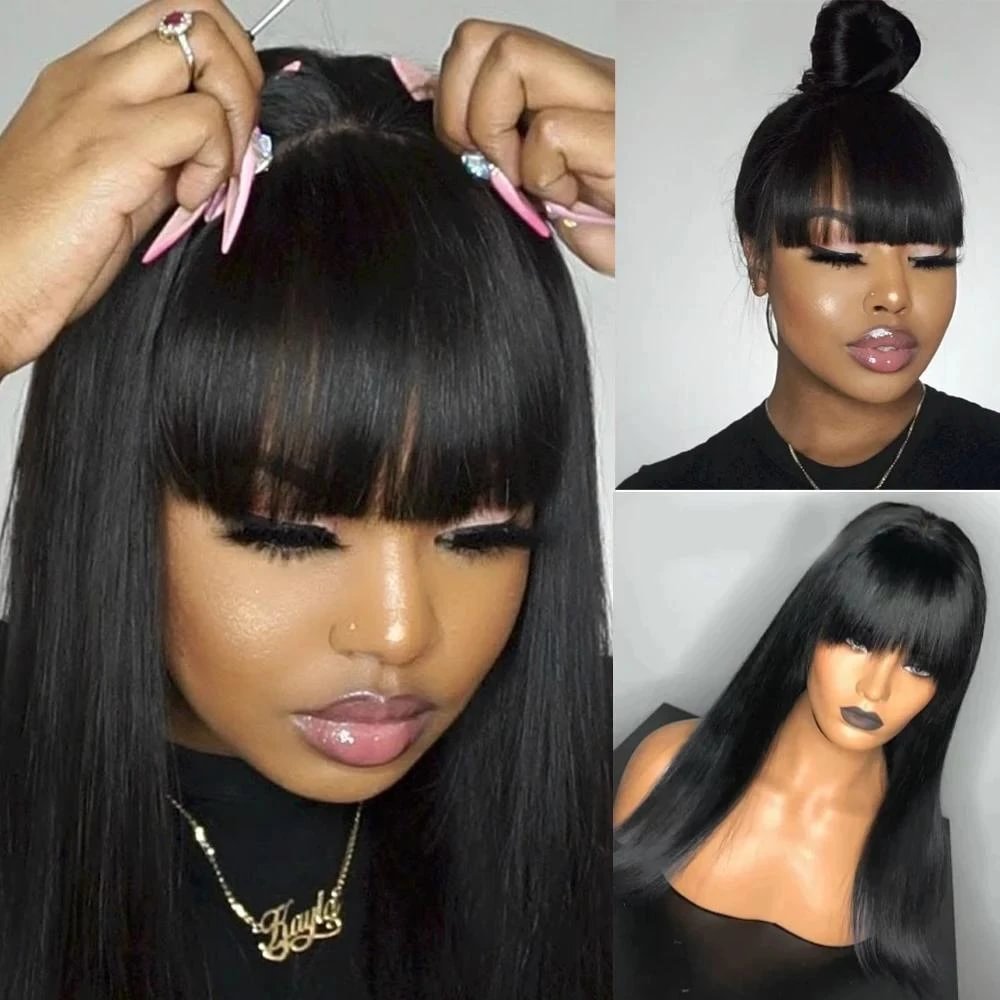 2020 Hot Black Straight Wig with Bang-elleschic