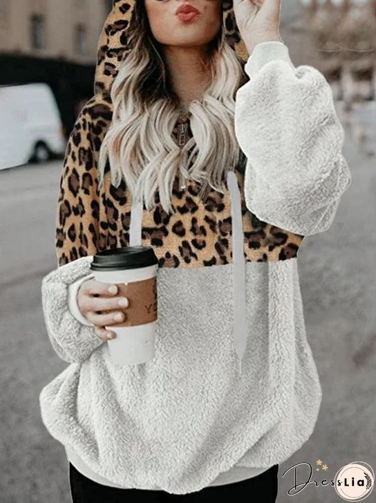 Leopard Print Zip Pocket Long Sleeve Hoody