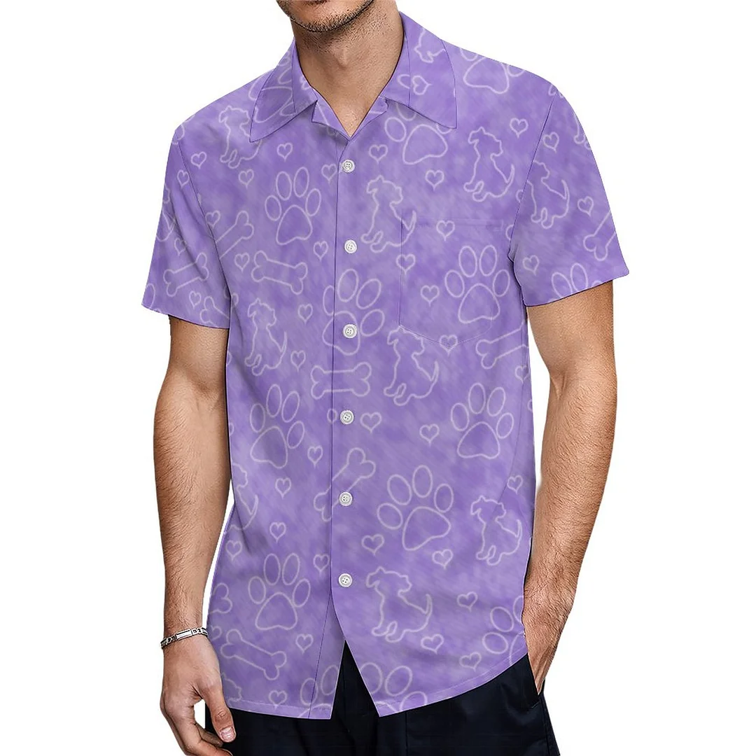Short Sleeve Purple Dog Heart Bones And Paw Hawaiian Shirt Mens Button Down Plus Size Tropical Hawaii Beach Shirts