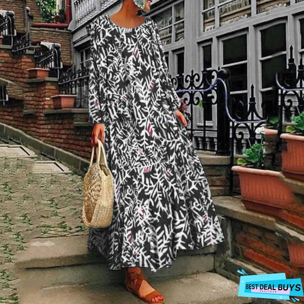 Summer Printed Long Sleeve Dress Long Skirt