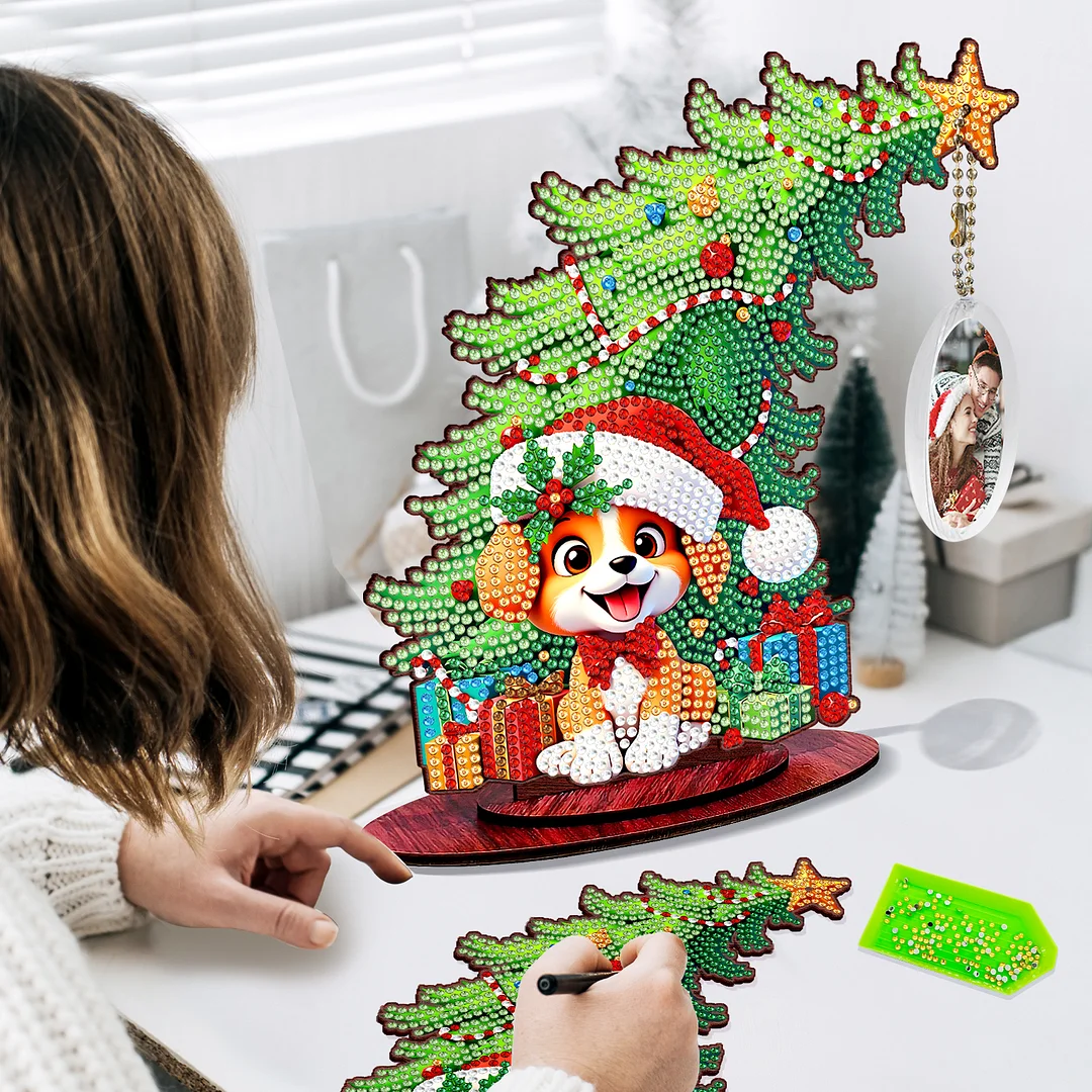 Photo Christmas Tree 5D DIY Diamond Art Tabletop Wood Decorations Ornament Kits