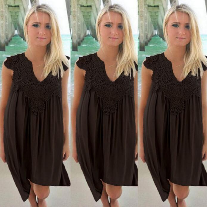 Mature Ladies Chiffon Sleeve Casual Tunic White Lace Dress