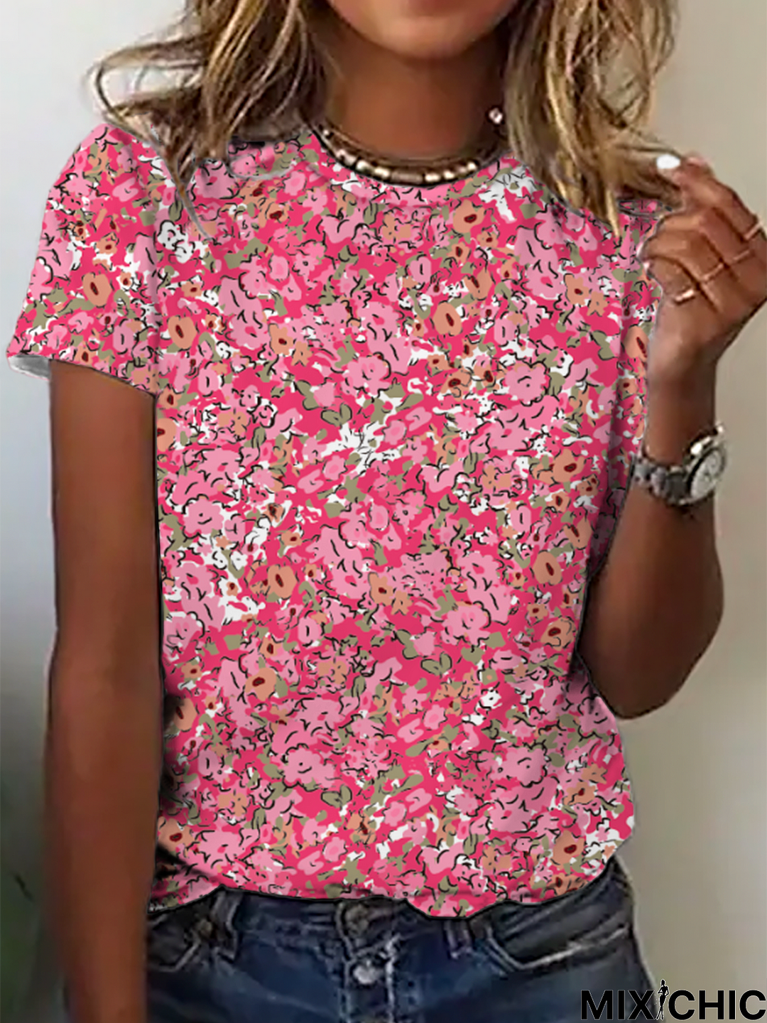 Floral Casual Crew Neck Short Sleeve T-Shirt