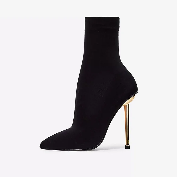 Black Vegan Suede Stiletto Boots Pointed Toe Ankle Boots |FSJ Shoes