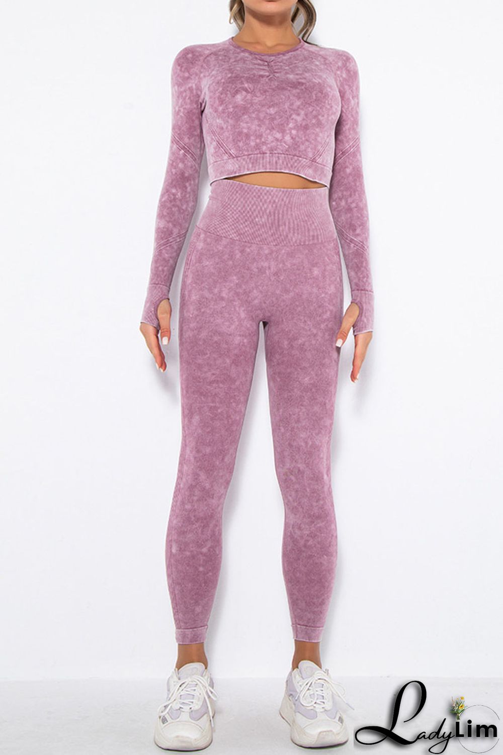 Purple Casual Sportswear Print Split Joint O Neck Long Sleeve Two Pieces