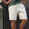 Men's Summer Loose Lace-Up Five-Point Pants Solid Color Linen Shorts by Inlyline