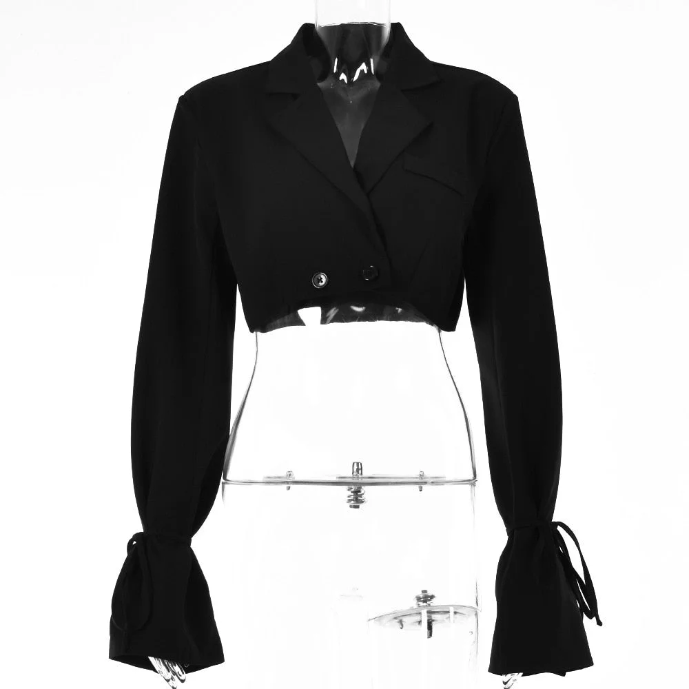 Yimunancy Women Blazer V Neck Long Sleeve Cropped Blazer 2021 Autumn Chic Button  Lace Up Turn-down Collar Outwear